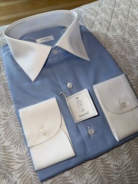 Marol Bologna Blue Dress Shirt White Contrast Collar Cuff 17/43 Italy